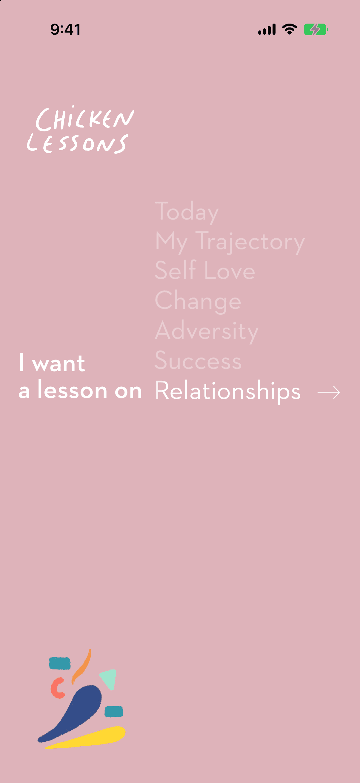Chicken Lessons spread picker: I want a lesson on Today, My Trajectory, Self Love, Change, Adversity, Success, Relationships
