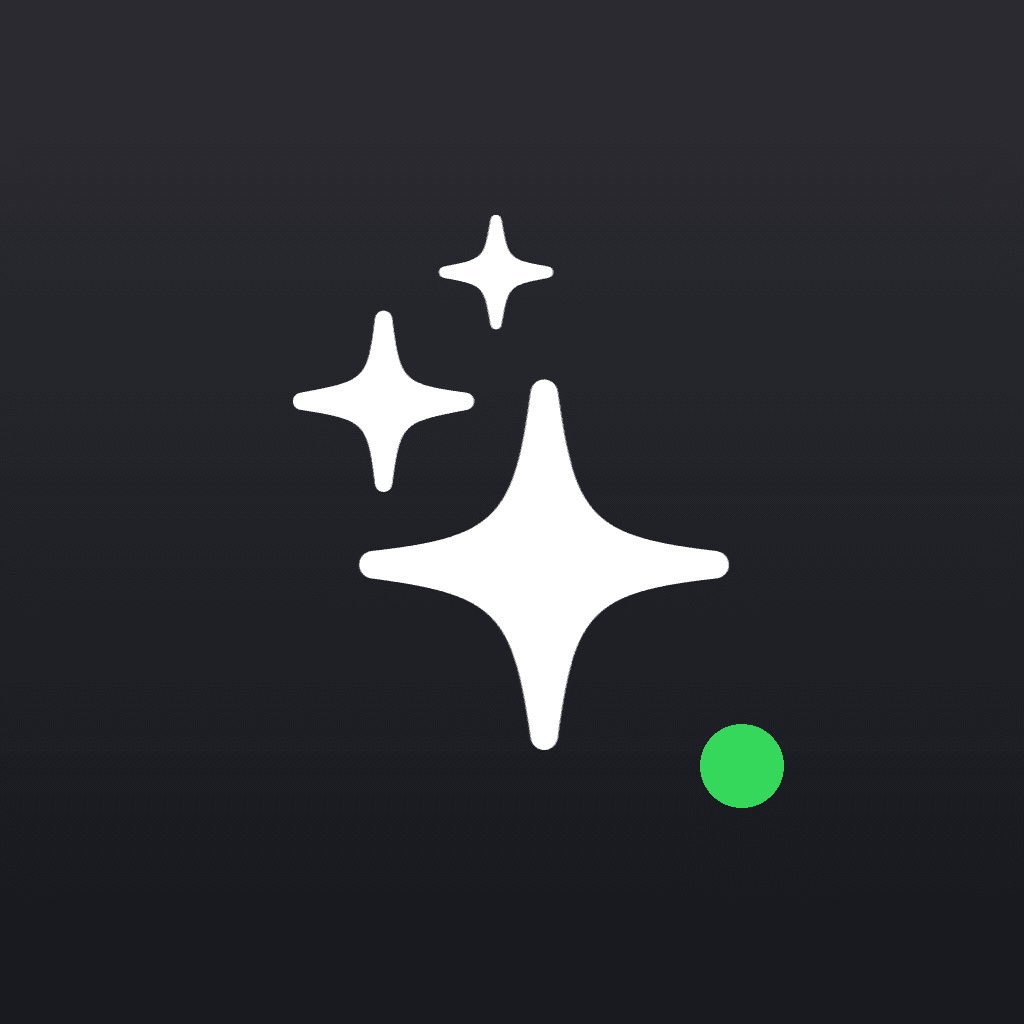 ClaudeDeck icon — white sparkles and a green status dot on charcoal